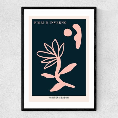 Fiori d'Inverno Pink A3 (29.7 x 42cm) Frame Black Narrow (15mm) 