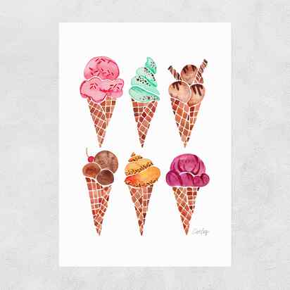 Rainbow IceCream Cones A2 (42 x 59.4cm) Unframed 