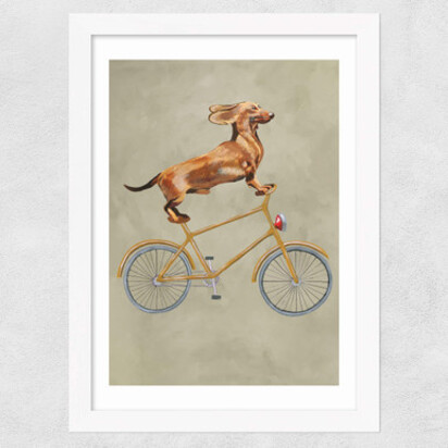 Dachshund On Bicycle A3 (29.7 x 42cm) Frame Natural Oak Medium (22mm) 