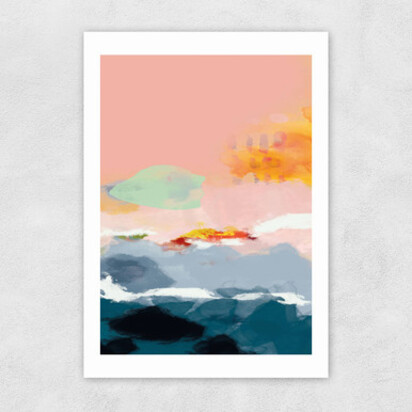 Abstract Landscape III A3 (29.7 x 42cm) Frame Natural Oak Narrow (15mm) 