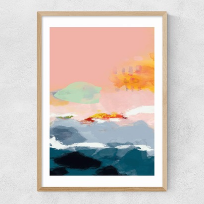 Abstract Landscape III A3 (29.7 x 42cm) Frame Natural Oak Narrow (15mm) 