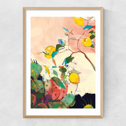 Citrus And Cacti A3 (29.7 x 42cm) Frame Natural Oak Narrow (15mm) 