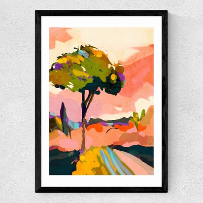 Sundown With Tree A1 (59.4 x 84.1cm) Frame Black Medium (22mm) 