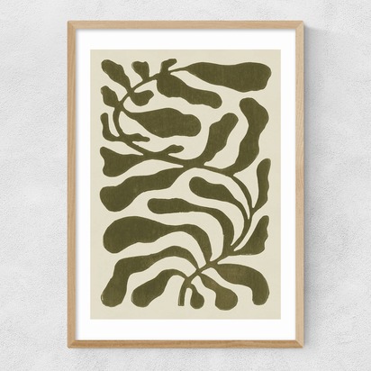 One Hundred Leaved Plant Green A2 (42 x 59.4cm) Frame Natural Oak Narrow (15mm) 