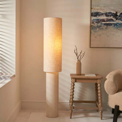 Buxton Natural Faux Linen Column Floor Lamp