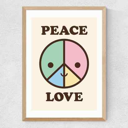 Peace & Love by Dicky Bird A3 (29.7 x 42cm) Frame Natural Oak Medium (22mm) 