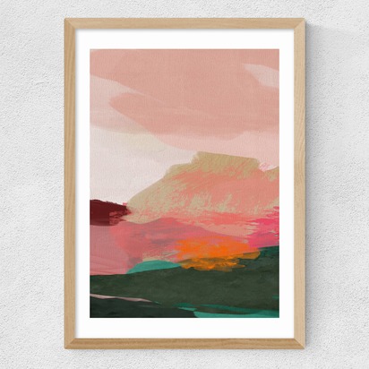 Green and Pink Abstract I 50x70cm Frame Natural Oak Medium (22mm) 