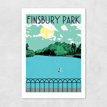 Finsbury Park Lake A3 (29.7 x 42cm) Frame Natural Oak Narrow (15mm) 