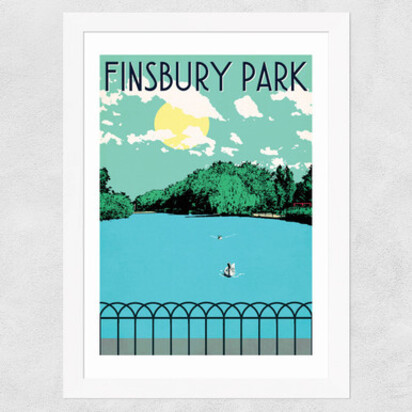 Finsbury Park Lake A3 (29.7 x 42cm) Frame Natural Oak Narrow (15mm) 