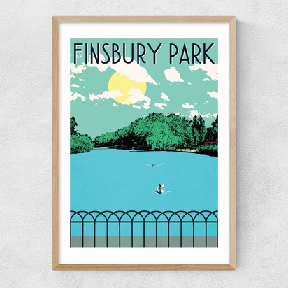 Finsbury Park Lake A3 (29.7 x 42cm) Frame Natural Oak Narrow (15mm) 