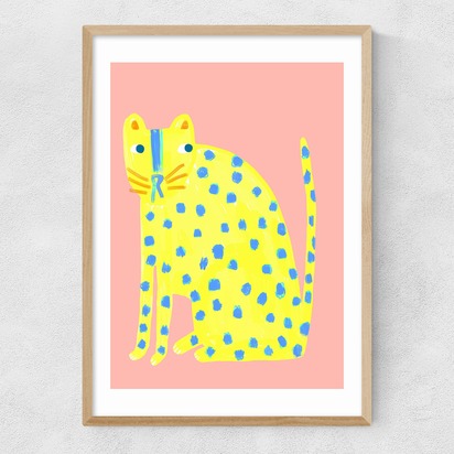 Big Spotty Cat A2 (42 x 59.4cm) Frame Natural Oak Narrow (15mm) 