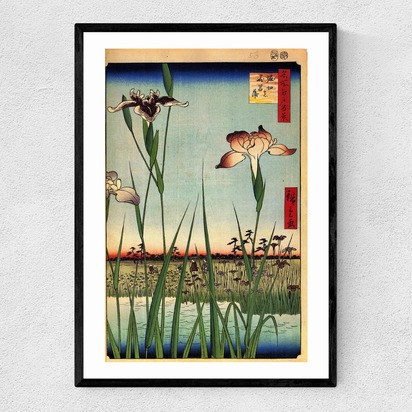 Horikiri Iris Garden by Hiroshige A2 (42 x 59.4cm) Frame Black Narrow (15mm) 