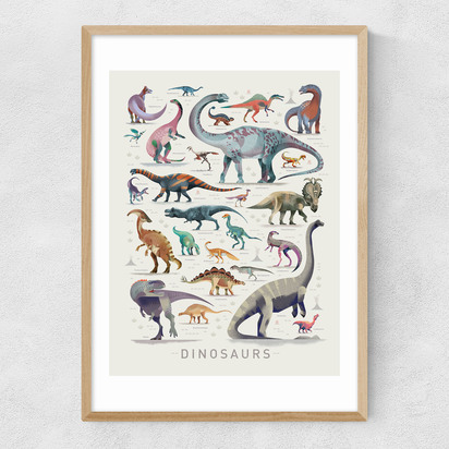 Dinosaurs by Dieter Braun A3 (29.7 x 42cm) Frame Natural Oak Narrow (15mm) 