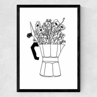 Moka Flowers Print A1 (59.4 x 84.1cm) Frame Black Medium (22mm) 