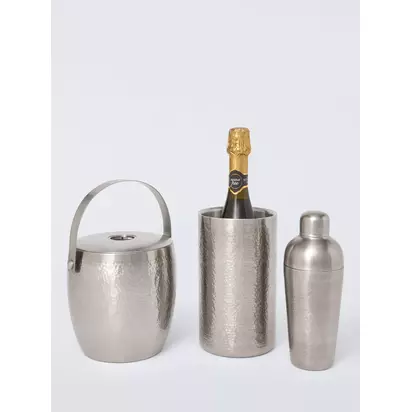 John Lewis Matt Finished Hammered Stainless Steel Ice Bucket Stainless Steel | H16.50 x W15 x D18cm