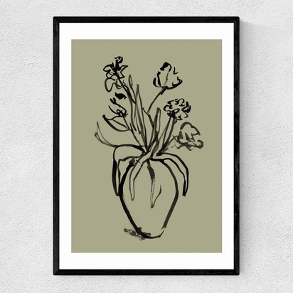 Mono Botanical 9 A2 (42 x 59.4cm) Frame Black Narrow (15mm) 