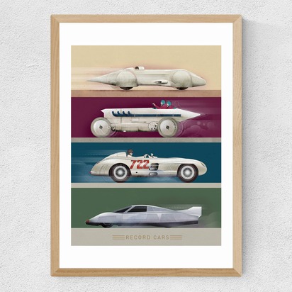 Record Cars A3 (29.7 x 42cm) Frame Natural Oak Medium (22mm) 