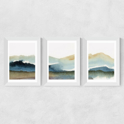 Blue Ink Triptych 3 x A3 (29.7 x 42cm) Frame Black Narrow (15mm) 