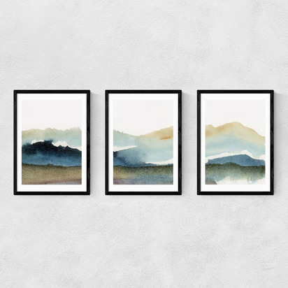 Blue Ink Triptych 3 x A3 (29.7 x 42cm) Frame Black Narrow (15mm) 