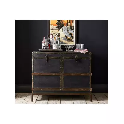 Pottery Barn Ludlow Trunk Bar, Black Wash Black | H93 x W113 x D57cm