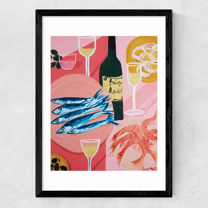 Shrimps and Sardines A2 (42 x 59.4cm) Frame Black Medium (22mm) 