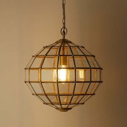 Killala pendant light in brass and glass