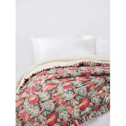 John Lewis x Sanderson Cantaloupe Quilted Frilled Bedspread, Multi Mulberry | 220 x 200cm