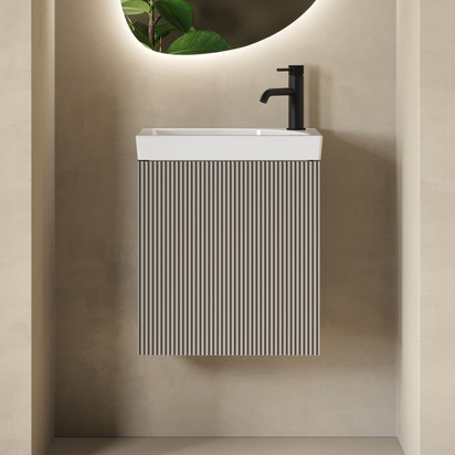 Drench Groove 460mm Fluted Wall Hung Cloakroom Vanity Unit & Basin - Soft Coffee