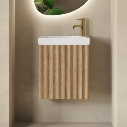 Drench Groove 460mm Fluted Wall Hung Cloakroom Vanity Unit & Basin - Country Oak