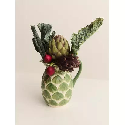 John Lewis X Deliciously Ella Artichoke Hand Painted Stoneware Jug, 1.4L, Green | 17 x 19 x 12.7cm