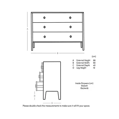 Swoon Morse 3 Drawer Chest, Dark Brown Dark Brown | H88 x W90 x D40cm