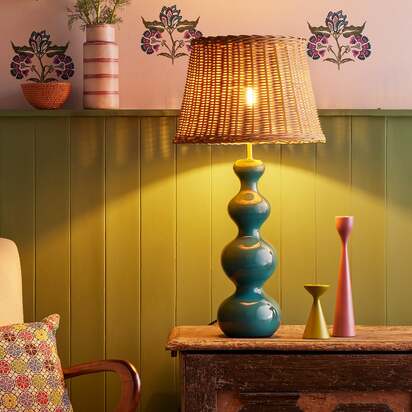 Smaller Wobster table lamp in turquoise lacquered wood