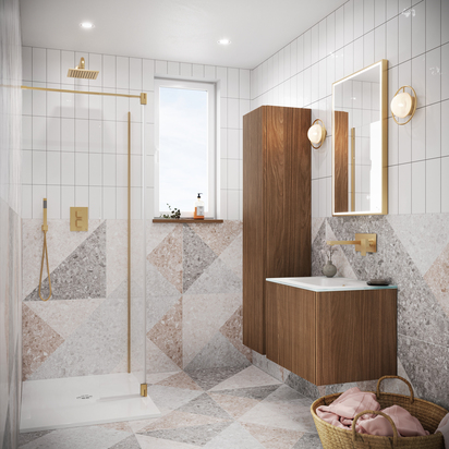 Crosswater Limit Wall Mounted Slatted Door Tall Storage Unit - Royal Walnut