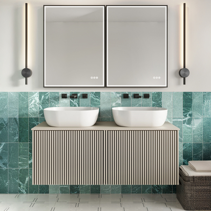 Crosswater Limit 1200mm Wall Hung Warm Stone & Anthracite Double Slatted Drawer Vanity Unit with Warm Stone Worktop Countertop