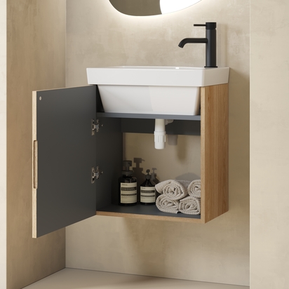 Drench Groove 460mm Fluted Wall Hung Cloakroom Vanity Unit & Basin - Country Oak