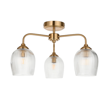 Genoa Ribbed Ceiling 3 Light Brushed Aged Brass