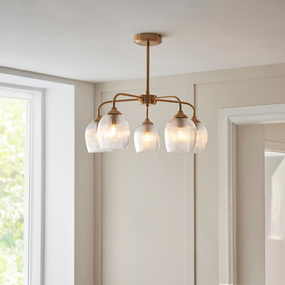 Genoa Ribbed 5 Pendant Light Brushed Aged Brass