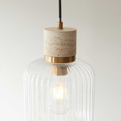 Twickenham Ribbed 1 Pendant Light Natural Travertine