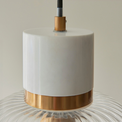 Twickenham Ribbed 1 Pendant Light White Volakas Marble