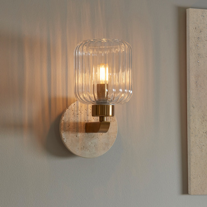Twickenham Ribbed Wall Light Beige Textured Marble