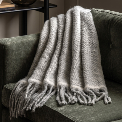 Faux Mohair Fringe Throw Grey 1300x1700mm