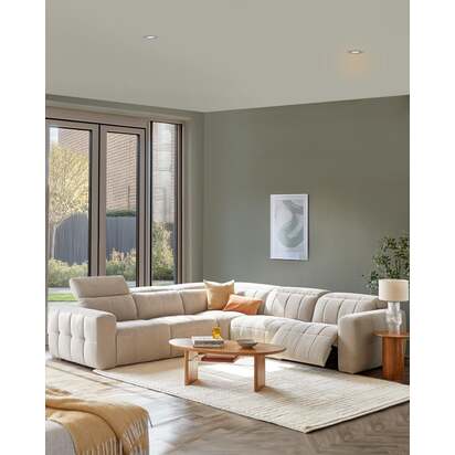 Skye Light Grey Fabric Large Corner Recliner Sofa | Electric Recliner Mechanism | Vertical Stitch Detailing | High-Resilient Foam | Seats 5 | Danetti