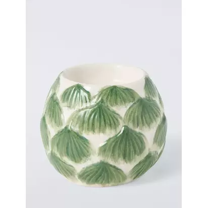 John Lewis X Deliciously Ella Artichoke Hand Painted Stoneware Candle Holder, Green/Multi Green | 8.00x7.00x8.00cm