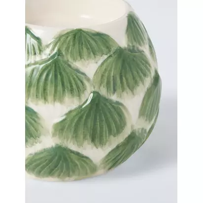John Lewis X Deliciously Ella Artichoke Hand Painted Stoneware Candle Holder, Green/Multi Green | 8.00x7.00x8.00cm