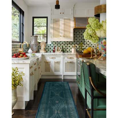 Nomad Blue Flatwoven Rug by Martyn Lawrence Bullard - 200 x 290 cm - Rug + Cushioned Pad System