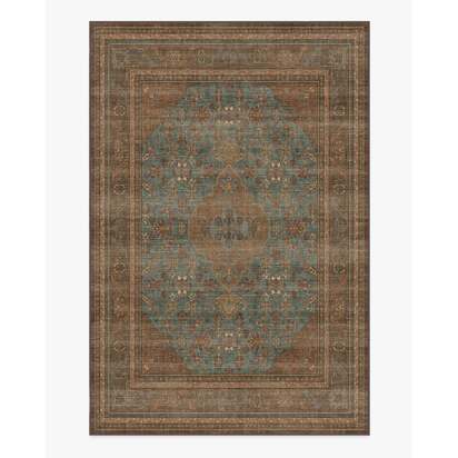 Rowan Teal Blue & Copper Flatwoven Rug - 200 x 290 cm - Rug + Pad System
