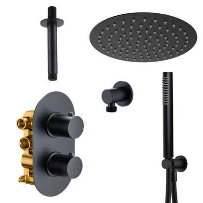 Harbour Clarity Matt Black Concealed Shower Valve, Fixed Ceiling Mounted Head and Wall Shower Kit