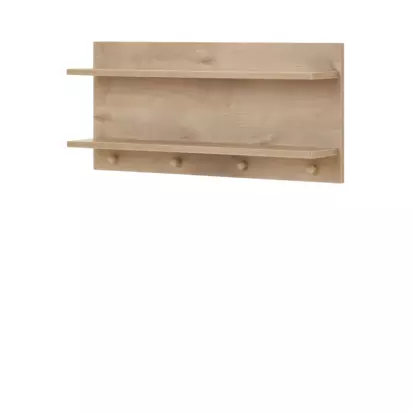 Obaby Astrid Nursery Double Wall Shelf with Hooks, Natural White | H37 x W80 x D16cm
