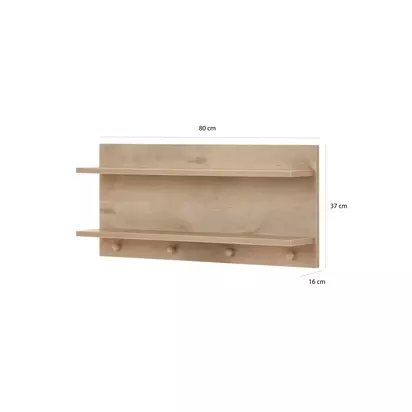 Obaby Astrid Nursery Double Wall Shelf with Hooks, Natural White | H37 x W80 x D16cm