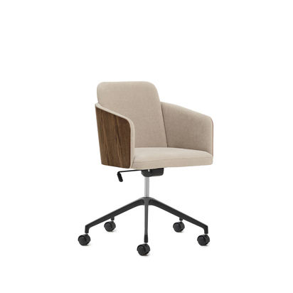 Madai desk chair in brown chenille and ash veneer with walnut finish FSC Mix Credit